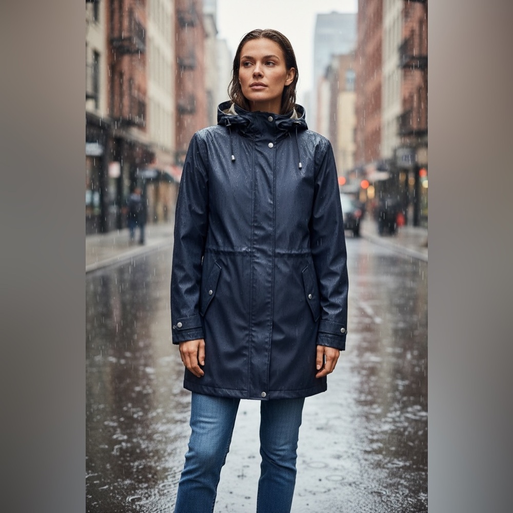 Eddie Bauer Women's Navy Hooded Trench Coat